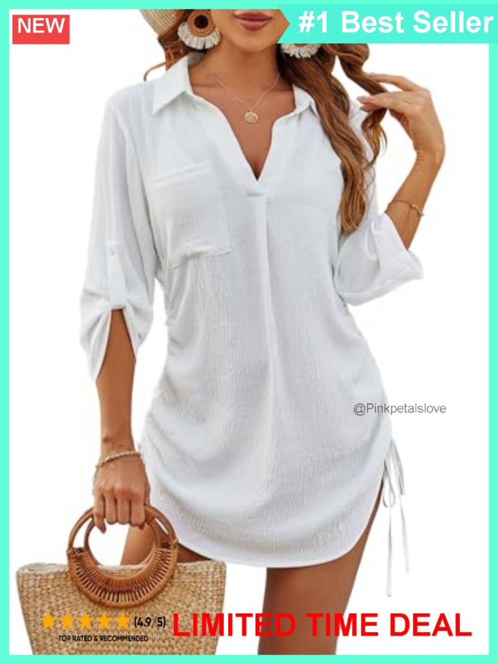 Blooming Jelly Womens Bathing Suit Cover Up Drawstring Bikini Beach Dress